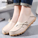 New Moccasins Women Flats 2019 Autumn Woman Loafers Genuine Leather Female Shoes Slip On Ballet Bowtie Women's Shoe Size 35-44